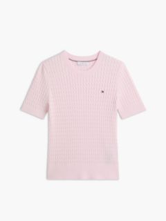 Cable Knit Short Sleeve Jumper — Pink 5