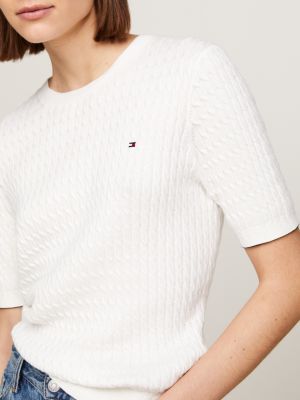 white cable knit short sleeve jumper for women tommy hilfiger