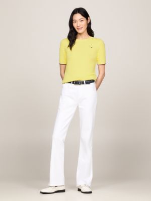 Cable Knit Slim Short Sleeve Jumper | Yellow | Tommy Hilfiger