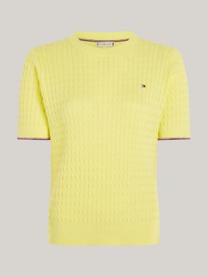 Cable Knit Slim Short Sleeve Jumper Yellow Tommy Hilfiger 7163