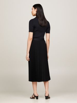 zwart geplooide midirok met logotailleband voor dames - tommy hilfiger