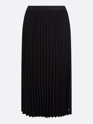 zwart geplooide midirok met logotailleband voor dames - tommy hilfiger