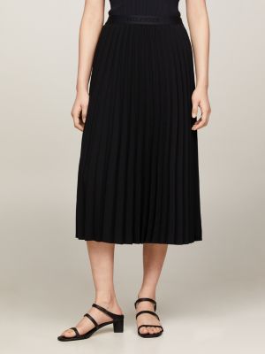 zwart geplooide midirok met logotailleband voor dames - tommy hilfiger