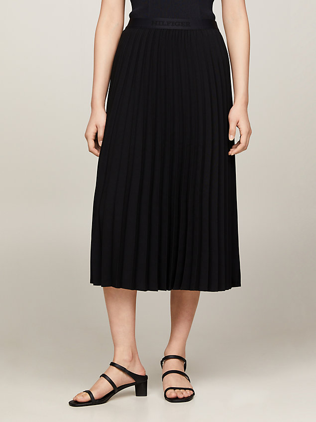 black logo waistband pleated midi skirt for women tommy hilfiger