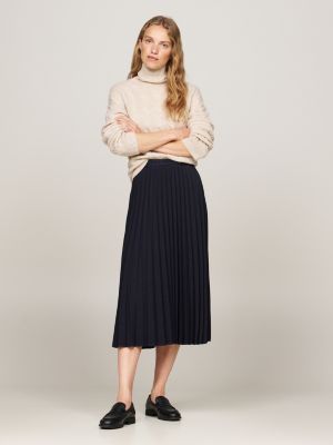 blauw geplooide midirok met logotailleband voor dames - tommy hilfiger