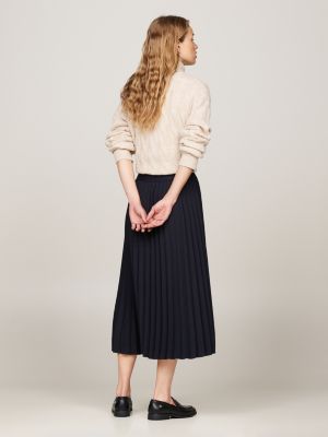 blue logo waistband pleated midi skirt for women tommy hilfiger