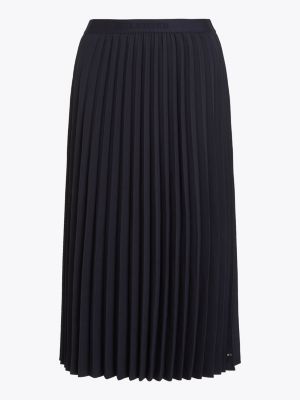 blue logo waistband pleated midi skirt for women tommy hilfiger