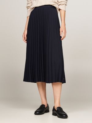 blauw geplooide midirok met logotailleband voor dames - tommy hilfiger