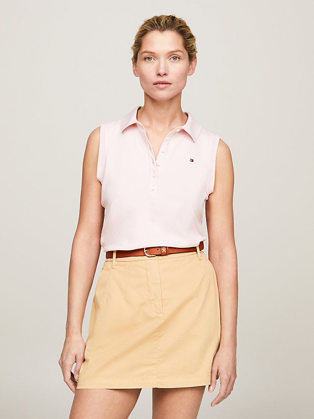 pink 1985 slim fit mouwloze polo voor dames - tommy hilfiger