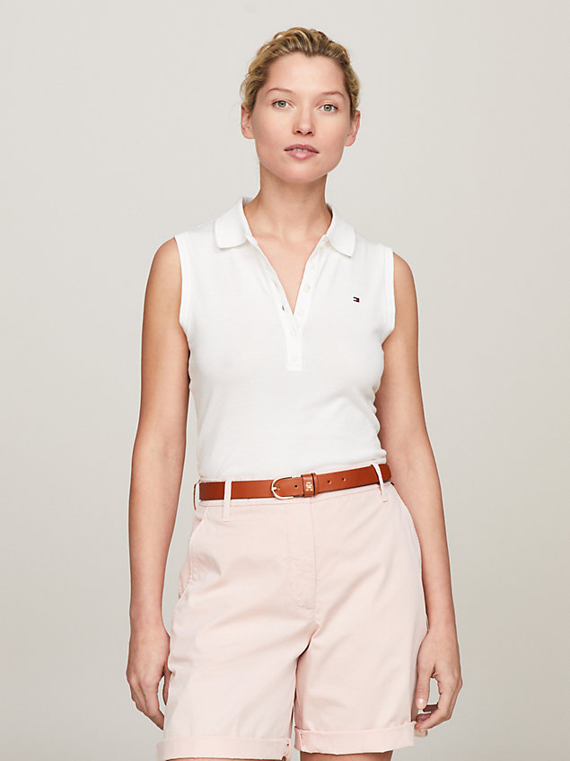 white 1985 slim fit mouwloze polo voor dames - tommy hilfiger