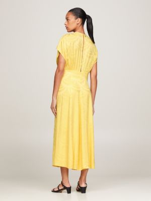 yellow scallop jacquard fit and flare maxi dress for women tommy hilfiger