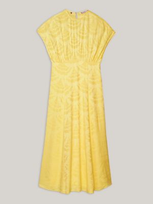 yellow scallop jacquard fit and flare maxi dress for women tommy hilfiger