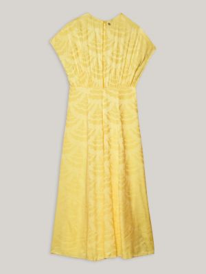 yellow scallop jacquard fit and flare maxi dress for women tommy hilfiger