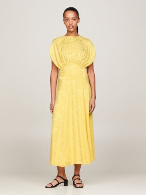 vestido largo de jacquard festoneado de vuelo yellow de mujeres tommy hilfiger