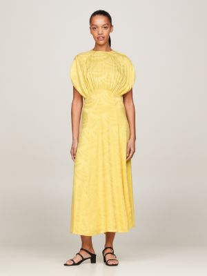 maxi abito a campana in jacquard smerlato yellow da donne tommy hilfiger