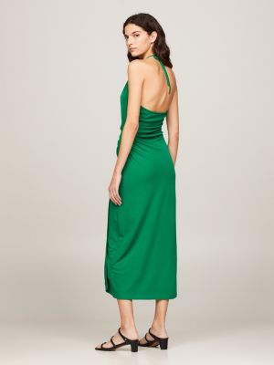 green halterneck jersey crepe maxi dress for women tommy hilfiger