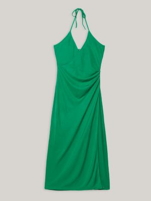 green halterneck jersey crepe maxi dress for women tommy hilfiger