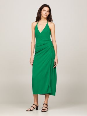 vestido largo de crepé con cuello halter green de mujeres tommy hilfiger