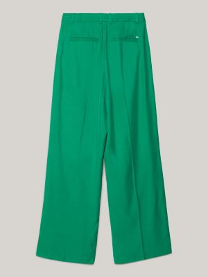 pantaloni affusolati a vita alta in raso verde da donne tommy hilfiger