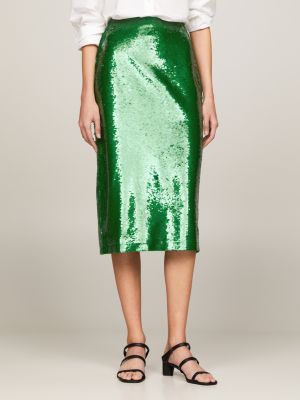 Jupe crayon longueur midi a sequins Vert Tommy Hilfiger