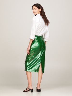 green sequin pencil midi skirt for women tommy hilfiger