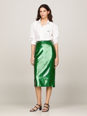 Jupe crayon longueur midi a sequins Vert Tommy Hilfiger