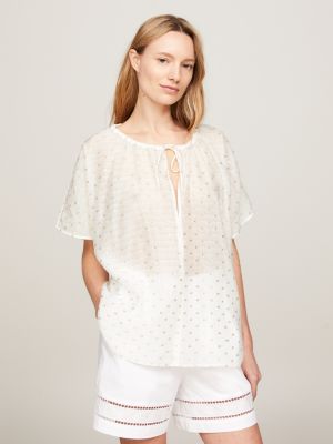 white relaxed fit bluse mit metallic-stickereien für damen - tommy hilfiger