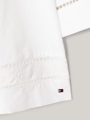 biały bluzka z haftem angielskim i monogramem th dla kobiety - tommy hilfiger