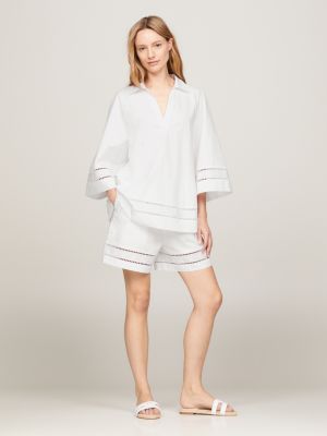 white oversized fit bluse mit lochstickerei für damen - tommy hilfiger