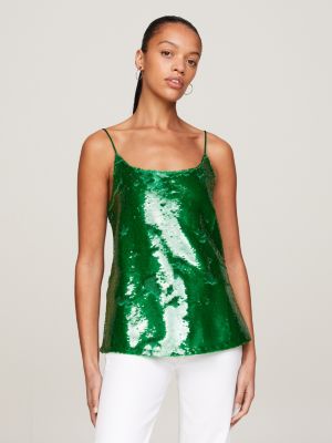 camisola de lentejuelas con escote redondo green de mujeres tommy hilfiger