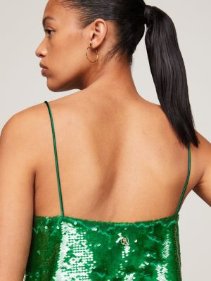 canotta in paillettes con scollatura ovale verde da donne tommy hilfiger