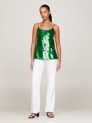 camisola de lentejuelas con escote redondo green de mujeres tommy hilfiger