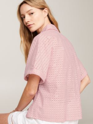 pink broderie anglaise oversized short sleeve shirt for women tommy hilfiger