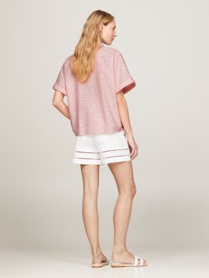 pink broderie anglaise oversized short sleeve shirt for women tommy hilfiger