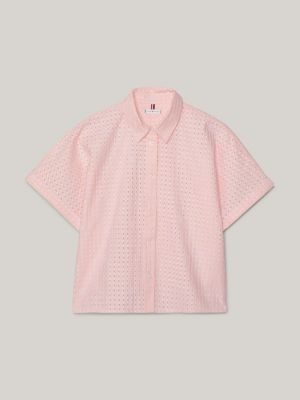 pink broderie anglaise oversized short sleeve shirt for women tommy hilfiger