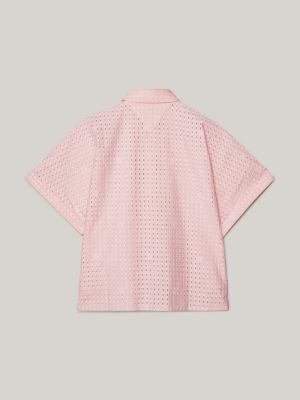 pink broderie anglaise oversized short sleeve shirt for women tommy hilfiger