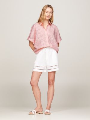 Broderie Anglaise Oversized Short Sleeve Shirt Pink Tommy Hilfiger