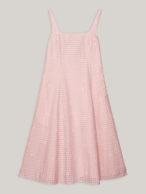 vestido midi calado de tirantes rosa de mujeres tommy hilfiger