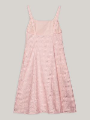 vestido midi calado de tirantes rosa de mujeres tommy hilfiger