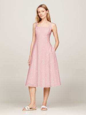 vestido midi calado de tirantes pink de mujeres tommy hilfiger