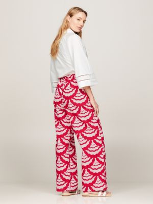 pantalón recto con estampado festoneado rosa de mujeres tommy hilfiger