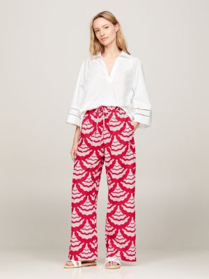 pink straight fit hose mit tunnelzug und print für damen - tommy hilfiger