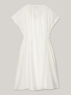 white metallic embroidery waisted relaxed midi dress for women tommy hilfiger