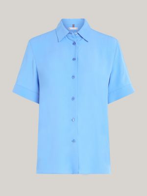 camicia essential relaxed fit a maniche corte blu da donne tommy hilfiger