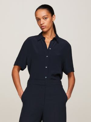 camisa essential amplia de manga corta blue de mujeres tommy hilfiger