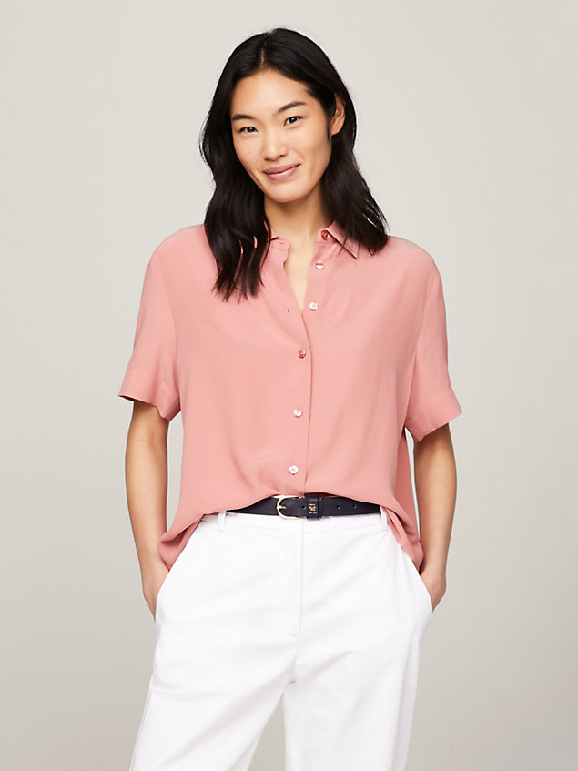 pink essential fluid relaxed short sleeve shirt for women tommy hilfiger
