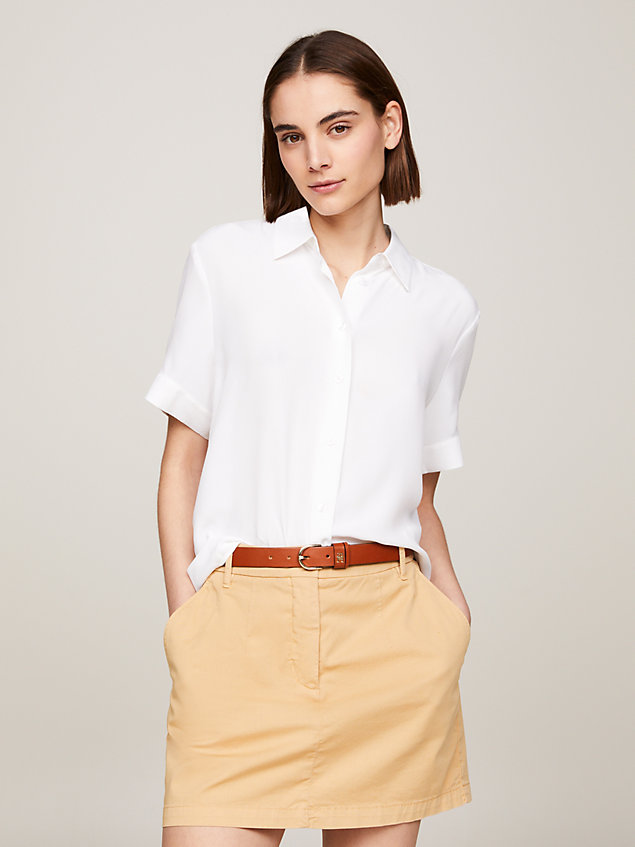 white essential fluid relaxed short sleeve shirt for women tommy hilfiger