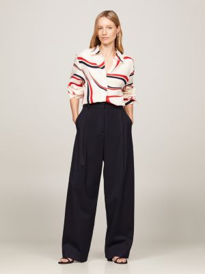 white relaxed fit hemd mit bänder-print für damen - tommy hilfiger