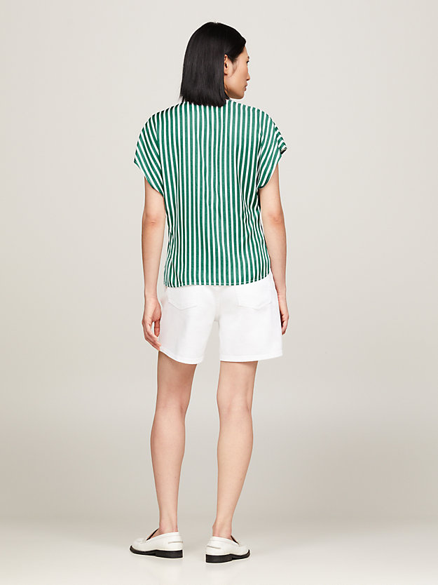 Fluid Stripe V-Neck Short Sleeve Blouse | Green | Tommy Hilfiger