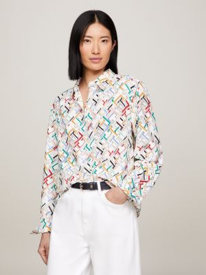 TH Monogram Print Relaxed Shirt, White